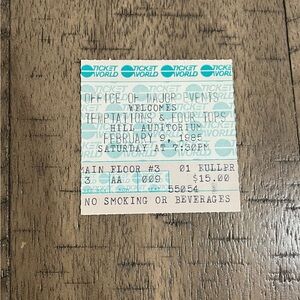 Vintage Concert Ticket Stub The Temptations & Four Tops Feb. 9, 1985 Michigan